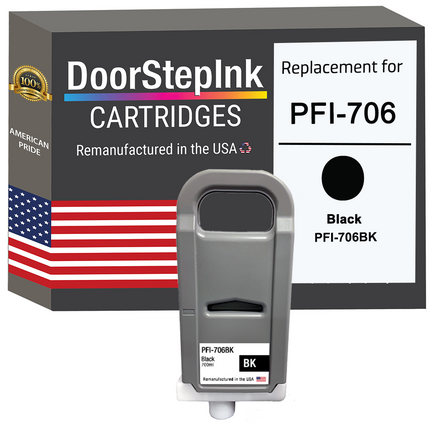 DoorStepInk Brand for Canon PFI-706 700mL Black PFI-706BK Remanufactured in the USA Ink Cartridge