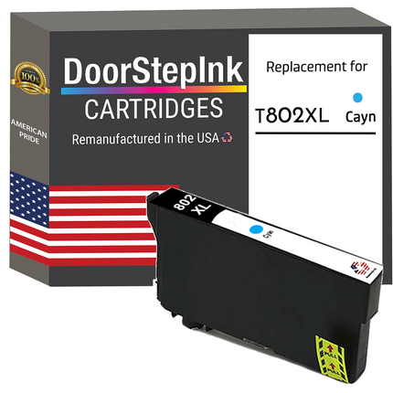 DoorStepInk Remanufactured in the USA Ink Cartridge for Epson T802XL Cyan