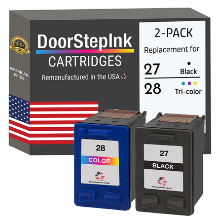 DoorStepInk Remanufactured in The USA Ink Cartridge for 27 C8727AN Black and 28 C8728AN Tri-Color