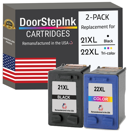 DoorStepInk Remanufactured in the USA Ink Cartridges for 21XL C9351AN Black and 22XL C9352AN Tri-Color