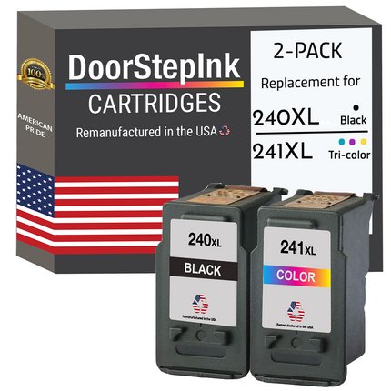 DoorStepInk Remanufactured in The USA Ink Cartridge for Canon PG-240XL Black and CL-241XL Tri-Color