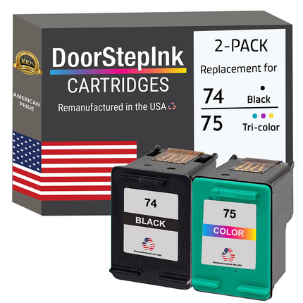 DoorStepInk Remanufactured in The USA Ink Cartridge for 74 CB335 Black and 75 CB337 Tri-Color