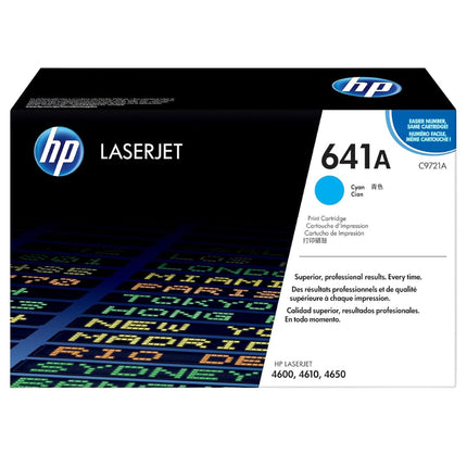 HP 641A Standard Yield Cyan LaserJet Toner Cartridge, C9721A