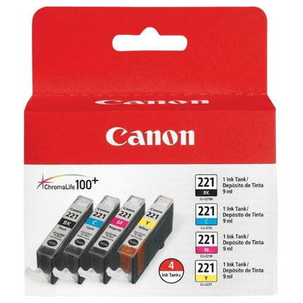 Original Canon CLI-221 4PK Standard Yield Tri-Color Ink Cartridge, 2946B004