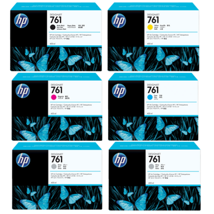 HP 761 400mL Matte Black, Cyan, Magenta, Yellow, Gray & Dark Gray Ink Cartridge
