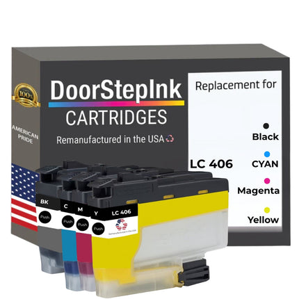 DoorStepInk Brand for Brother LC-406 Standard Yield BCMY Remanufactured in the USA Ink Cartridge, 4-Pack