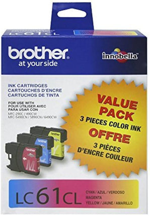 Brother LC61 Cyan, Magenta and Yellow Ink Cartridges (3 Pack)