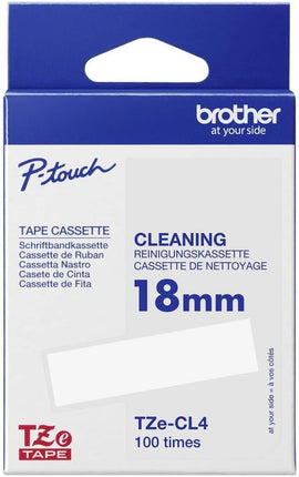Original Brother Tze-CL4 Cleaning Tape Cassette, Black on White, 18mm (W), 100 x Uses, Genuine Supplies