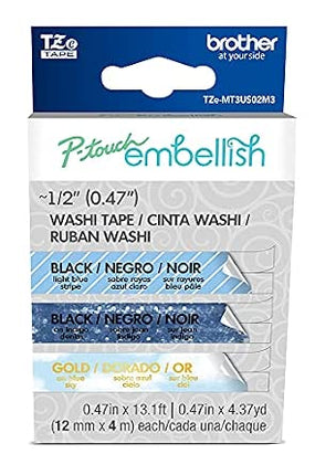 Original Brother P-touch Embellish 3-Pack Blue Washi Tape Assortment TZeMT3US02M3- 3 Pack