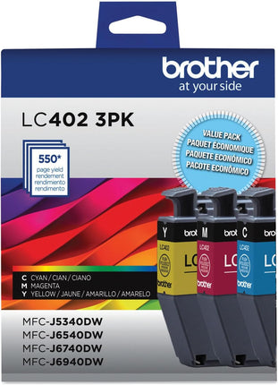 Original Brother LC402 Standard Yield 3-Pack Cyan, Magenta and Yellow Ink Cartridges