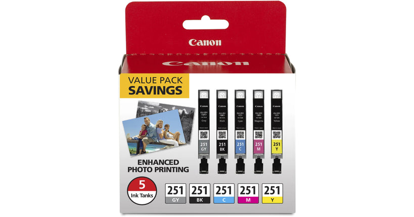 Original Canon CLI-251 Standard Yield Tri-Color Ink Cartridge, 6513B011-Pack of 5