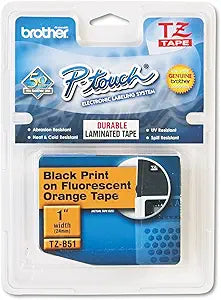Genuine Brother P-Touch TZE-B51 Tape, 1" (0.94") Wide Standard, Black on Fluorescent Orange, Laminated Tape