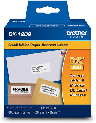 Original Brother DK-1209 Small Address Labels, White, 2 1/2" x 1 1/2", Roll of 800
