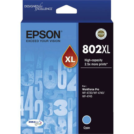 Original Epson T802XL High Yield Cyan Ink Cartridge, T802XL220