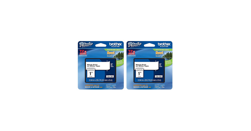 Genuine Brother P-Touch TZe-251 Laminated Tape, Black Print on White Standard Adhesive Laminated Tape for P-Touch Label Makers, Each Roll is 0.94"/24mm (1") Wide, 26.2 ft. (8M) -2 Pack