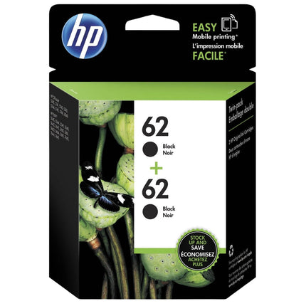 HP 62 (T0A52AN) Black Ink Cartridge- Twin Pack