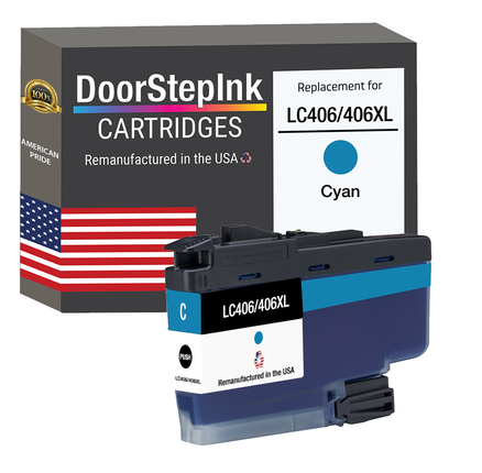 DoorStepInk Brand for Brother LC406/406XL Cyan Remanufactured in USA Inkjet Cartridge, LC406/406XLC