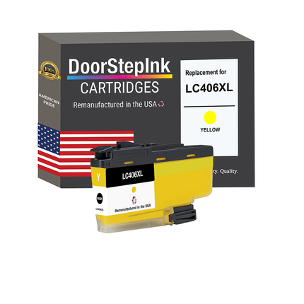 DoorStepInk Brand for Brother LC406XL High Yield Yellow Remanufactured in USA Inkjet Cartridge