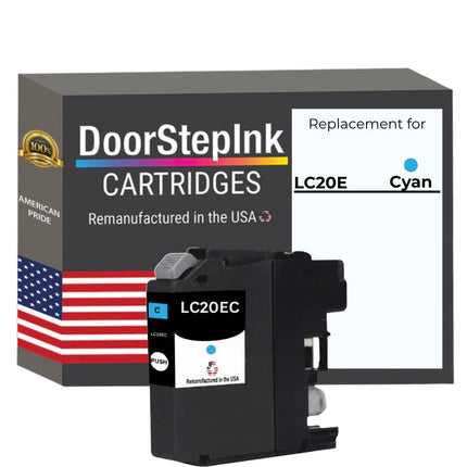 DoorStepInk Brand for Brother LC20E Cyan Extra High Yield Remanufactured in USA Inkjet Cartridge, LC20EC