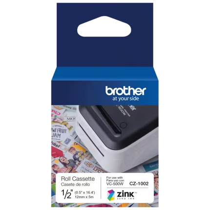 Genuine Brother CZ-1002 Continuous Length ½” (0.5”) 12 mm Wide x 16.4 ft. (5 m) Long Label Roll Featuring ZINK