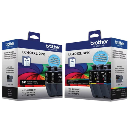 Genuine Brother LC401XL High Yield Ink, (Black 2-pack) Cyan/Magenta/Yellow, Pack Of 5 Cartridges