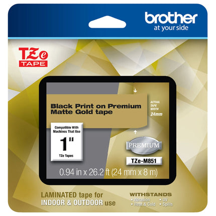 Genuine Brother TZe-M851 Black on Matte Gold 24mm 1" P-Touch Label Tape