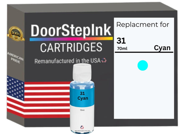 DoorStepInk Brand Replacement for HP 31 (1VV26AN) 70-ml Cyan Standard Yield Ink Bottle Made in the USA