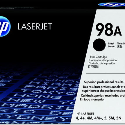 HP 98A Black Laser Toner Cartridge, 92298A