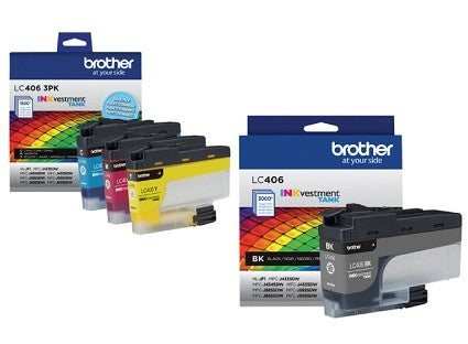 Original Brother LC406 Black and Color Ink Cartridges-4 pack