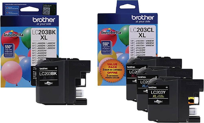 Brother LC203XL High Yield Black / 3 Color Ink Cartridge (4-Pack)