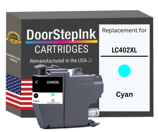 DoorStepInk Brand for Brother LC402XL Cyan High Yield Remanufactured in USA Inkjet Cartridge