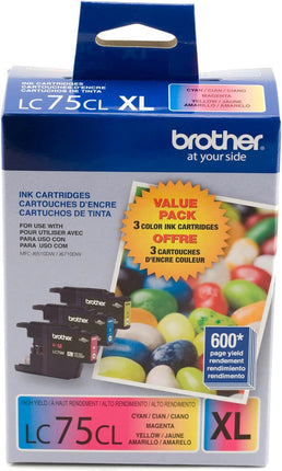 Original Brother LC75XL Cyan, Magenta, Yellow Ink Cartridges-LC753PKS -3 Pack