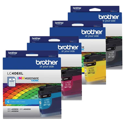 Original Brother LC406XL High Yield Black and Color Ink Cartridges-4 pack
