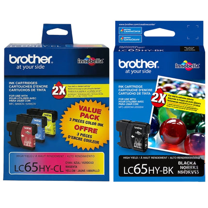 Original Brother LC65 Black, Cyan, Magenta, Yellow Ink Cartridges