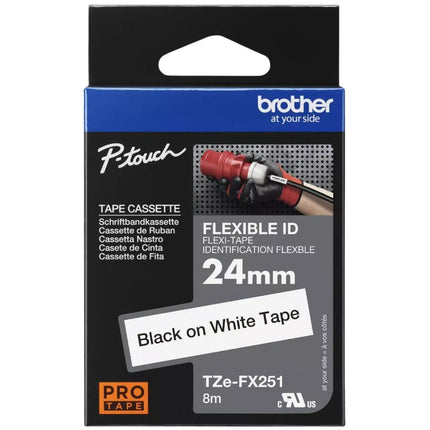 Original Brother TZe-FX251 Labelling Tape Cassette 24mm (W) * 8m (L) Black on White Tape-TZe-FX251