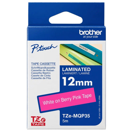 Original Brother TZe-MQP35 Labelling Tape Cassette 12mm (W) * 5m (L) White Print on Berry Pink Tape-TZe-MQP35