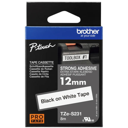 Original Brother TZe-S231 Labelling Tape Cassette 12mm (W) * 8m (L) Black on white- TZe-S231