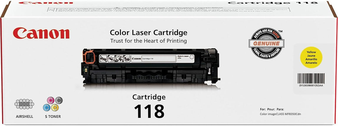 Original Canon 118 High Yield Yellow Toner Cartridge, 2659B001AA