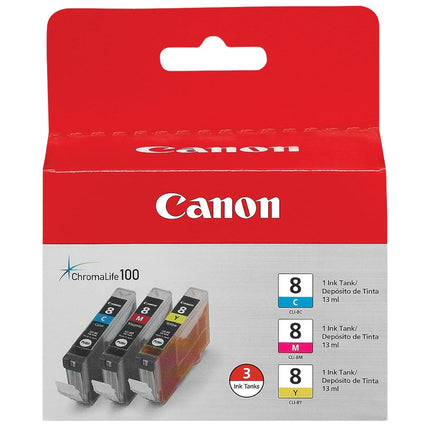 Original Canon CLI-8 Standard Yield Tri-Color (3-Pack) Ink Tank, 0621B016