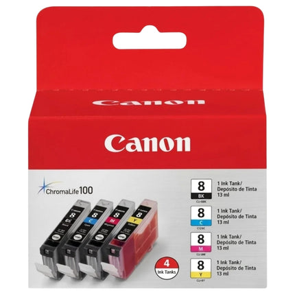 Original Canon CLI-8 Standard Yield Tri-Color (4-Pack) Ink Tank, 0620B010