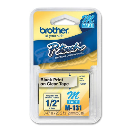 Brother Genuine P-Touch M-131 Tape, 1/2" (0.47") Standard P-Touch Tape, Black on Clear, for Indoor Use, Water Resistant, 26.2 Feet (8M), Single-Pack