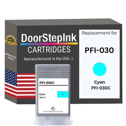 DoorStepInk Brand for Canon PFI-030 130mL Cyan Remanufactured in the USA Ink Cartridges,3490C001