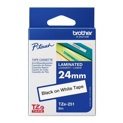 Genuine Brother P-Touch TZe-251 Laminated Tape, Black Print on White Standard Adhesive Laminated Tape for P-Touch Label Makers, Each Roll is 0.94"/24mm (1") Wide, 26.2 ft. (8M)