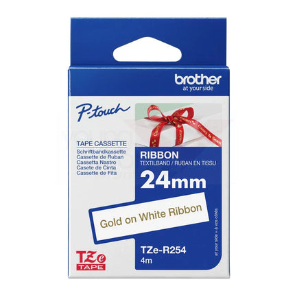 Original Brother TZe-R254 Labelling Tape Cassette 12mm (W) * 5m (L) Gold on White Ribbon -TZe-R254