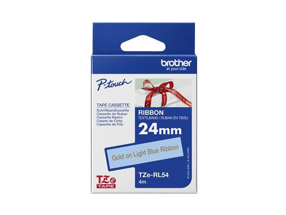 Original Brother TZe-RL54 Labelling Tape Cassette, Gold on Light Blue, 24mm (W) x 4M (L), Ribbon Tape