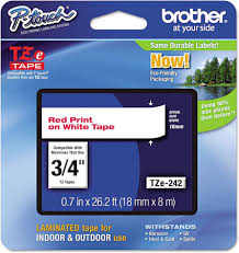 Genuine Brother P-Touch TZE-242 Tape, 3/4" (0.7 mm) Standard Laminated P-Touch Tape, Red on White, 26.2 ft (8 m)