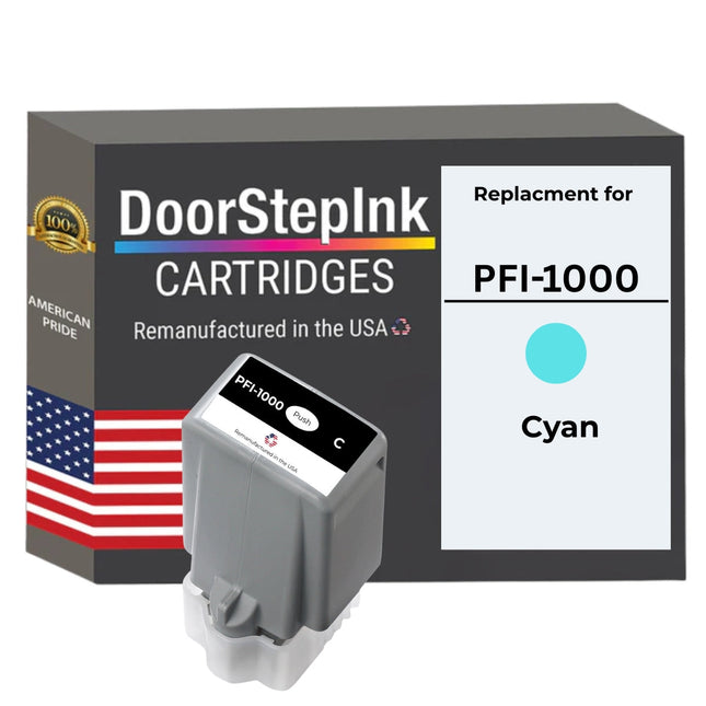 DoorStepInk Brand For Canon PFI-1000 Standard yield Cyan Remanufactured in the USA Ink Cartridge, 0547C002