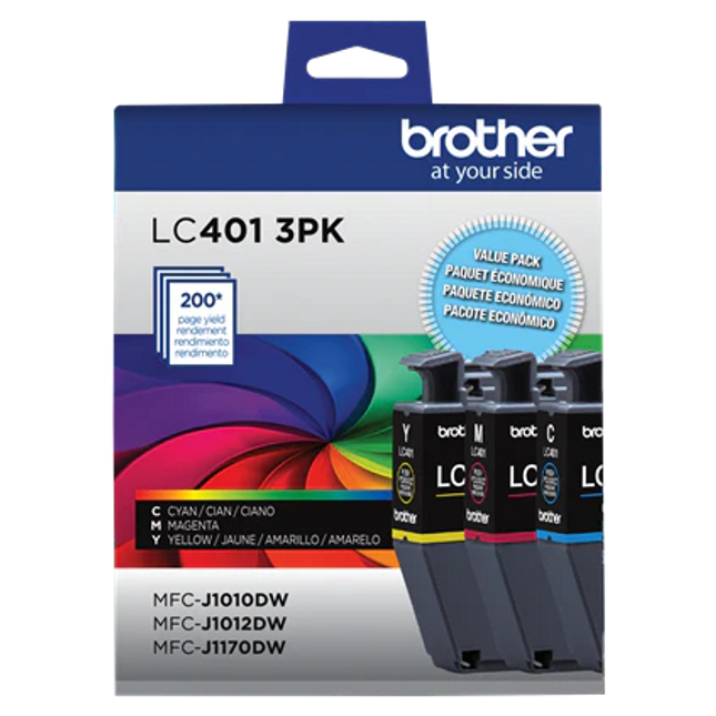 Genuine Brother LC401 Multi-Pack Ink, Cyan/Magenta/Yellow, Pack Of 3 Cartridges, LC4013PKS 
