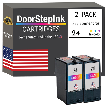 DoorStepInk Remanufactured in the USA Ink Cartridges for Lexmark #24 Color Twin Pack