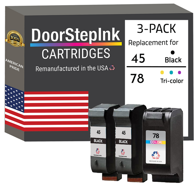 DoorStepInk Remanufactured in the USA Ink Cartridges for HP 45 2 Black / 78 1 Color 3-Pack
